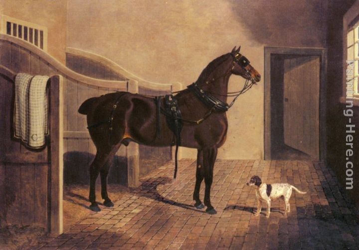 John Frederick Herring Snr A Favorite Coach Horse and Dog in a Stable